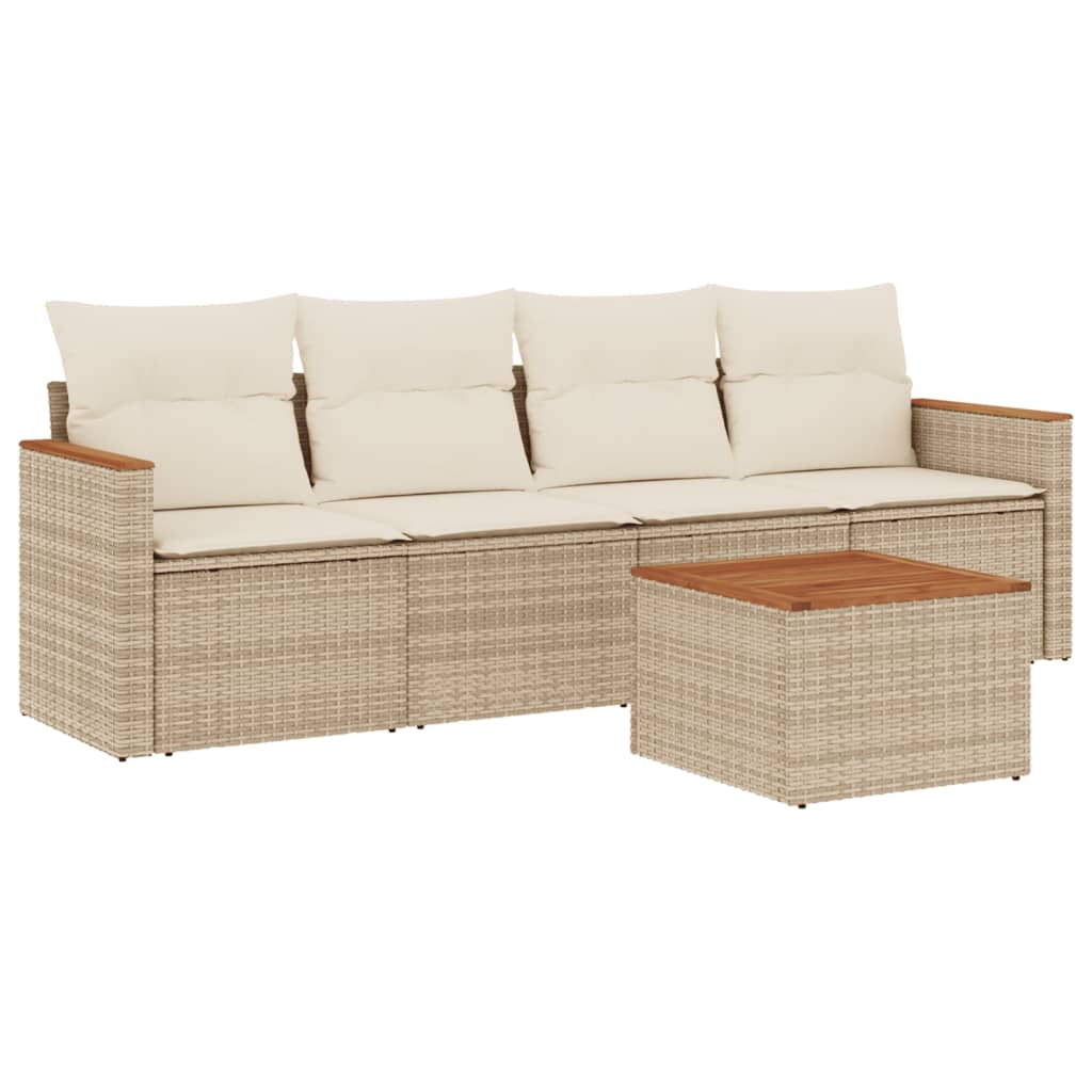 5-delige Loungeset met kussens poly rattan beige