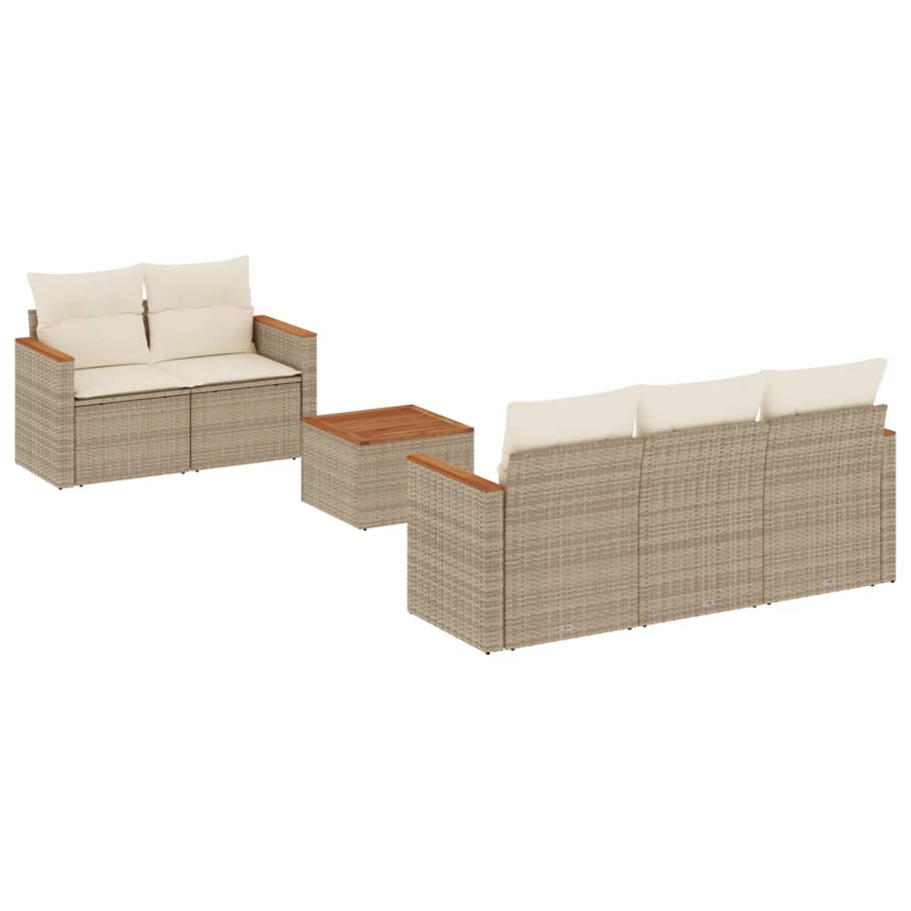 6-delige Loungeset met kussens poly rattan beige