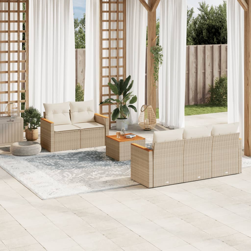 6-delige Loungeset met kussens poly rattan beige