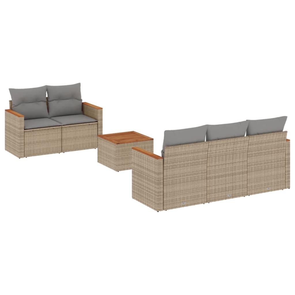 6-delige Loungeset met kussens poly rattan beige