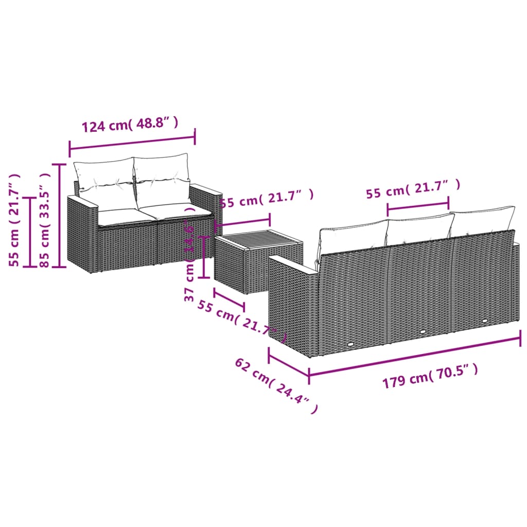 6-delige Loungeset met kussens poly rattan grijs Tuinsets | Creëer jouw Trendy Thuis | Gratis bezorgd & Retour | Trendy.nl