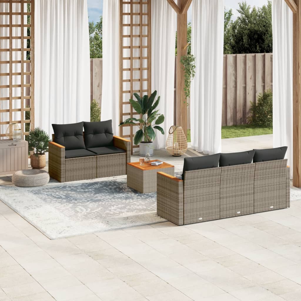 6-delige Loungeset met kussens poly rattan grijs Tuinsets | Creëer jouw Trendy Thuis | Gratis bezorgd & Retour | Trendy.nl