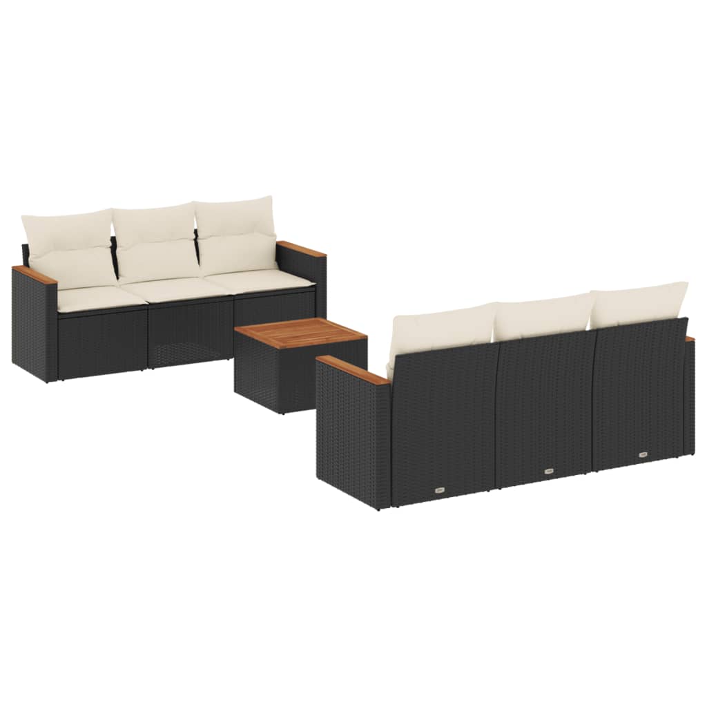 7-delige Loungeset met kussens poly rattan zwart