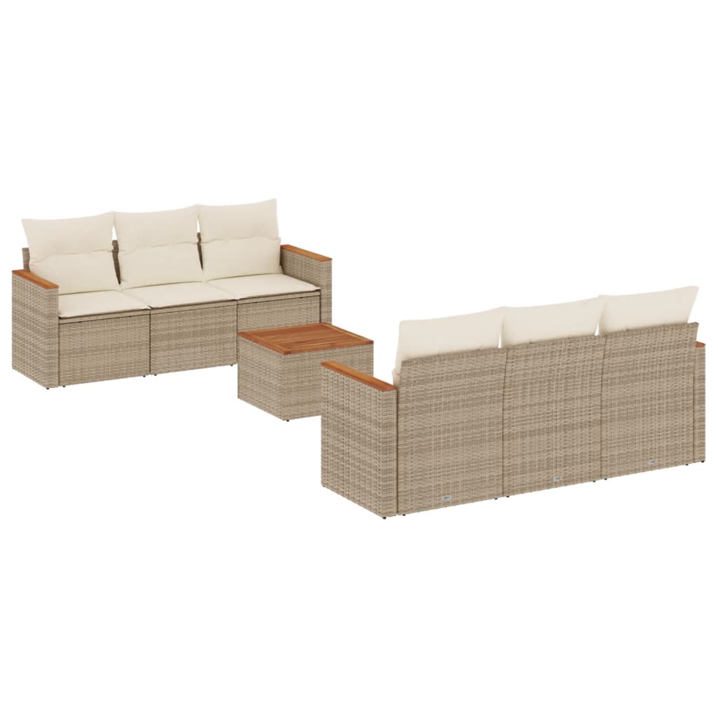 7-delige Loungeset met kussens poly rattan beige