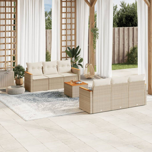 7-delige Loungeset met kussens poly rattan beige