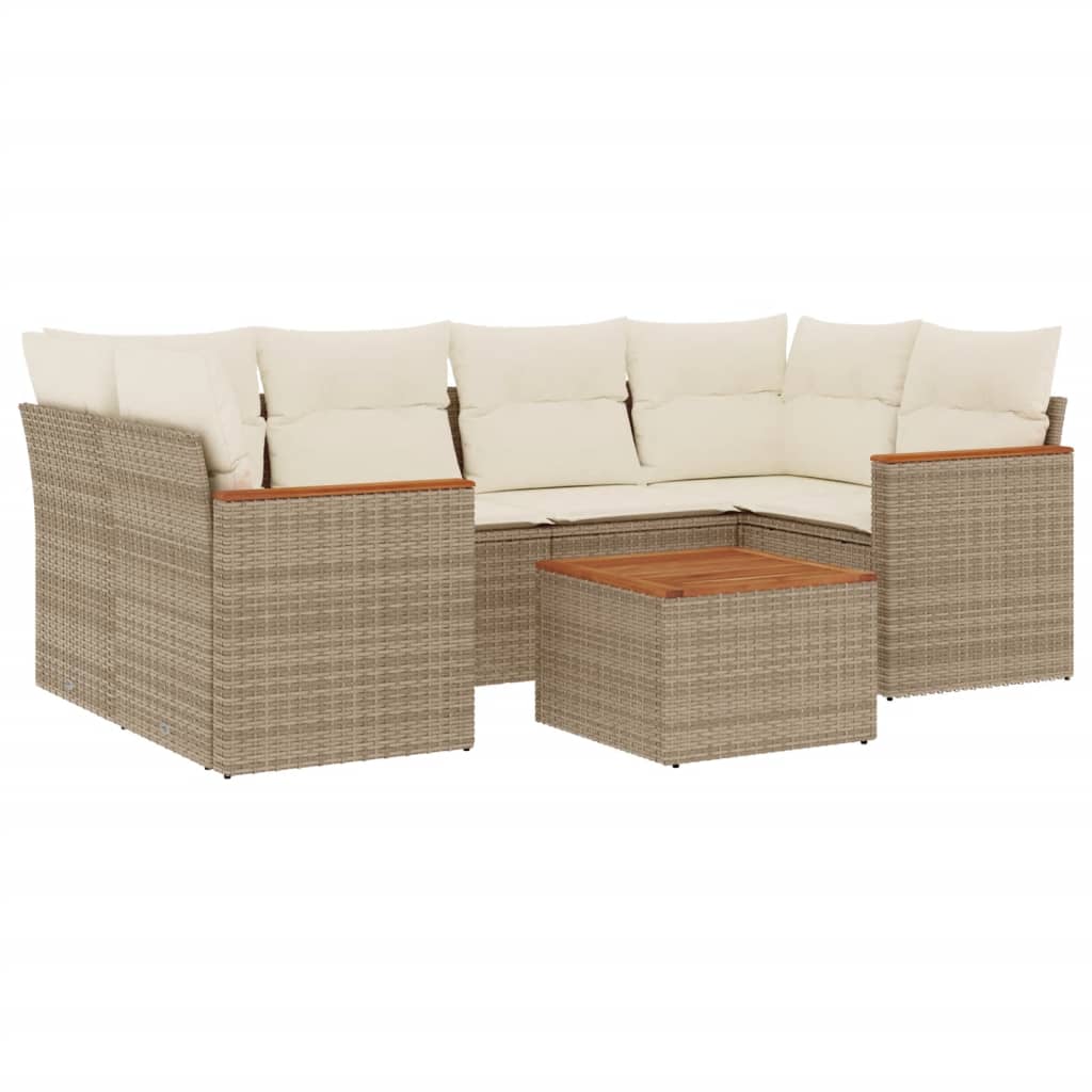 7-delige Loungeset met kussens poly rattan beige