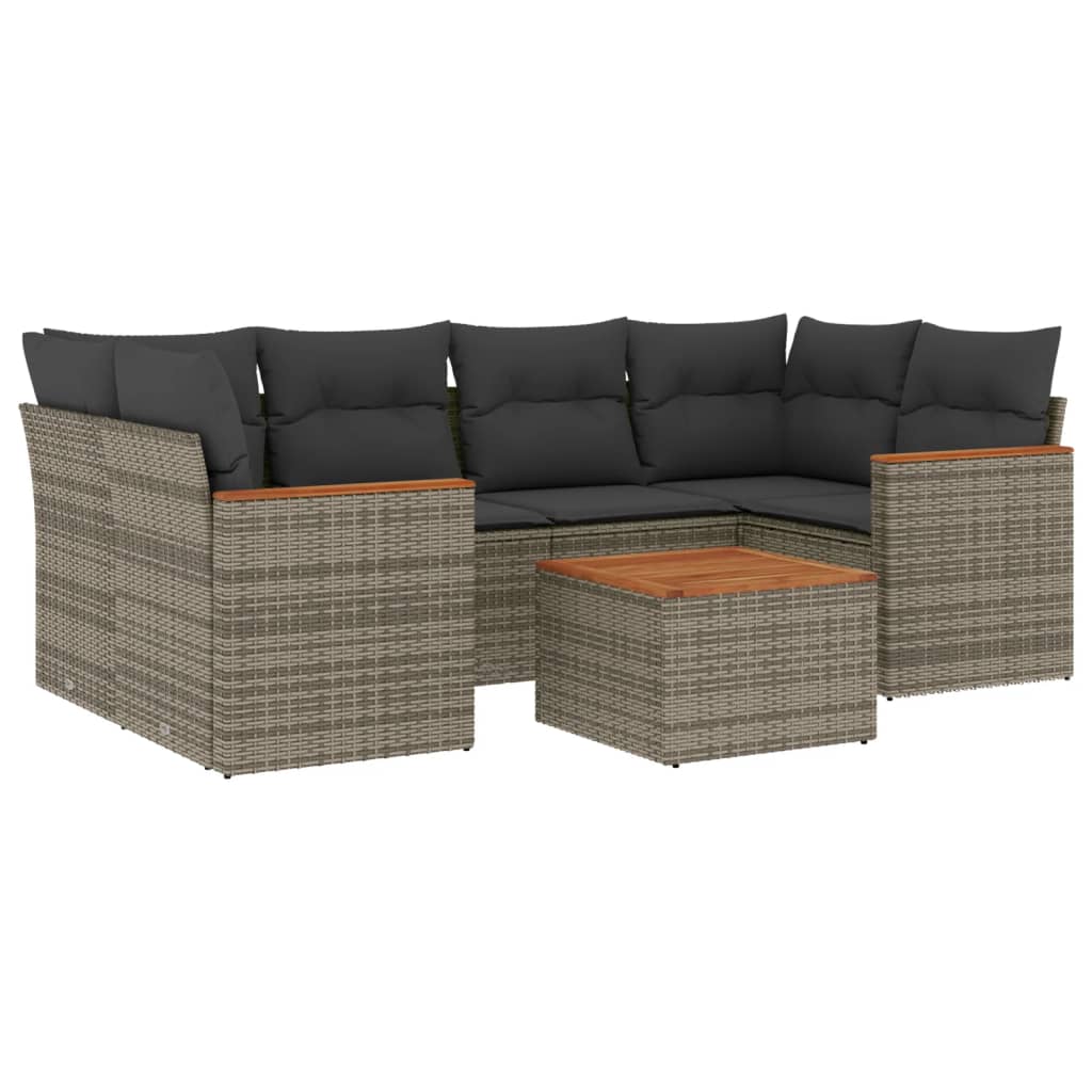 7-delige Loungeset met kussens poly rattan grijs