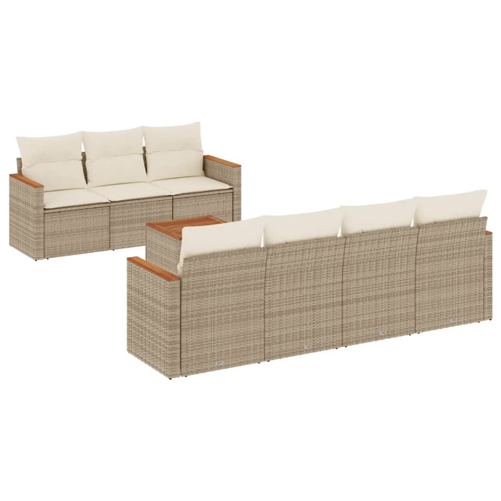 8-delige Loungeset met kussens poly rattan beige