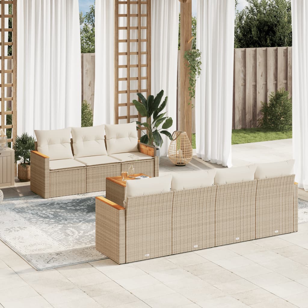 8-delige Loungeset met kussens poly rattan beige