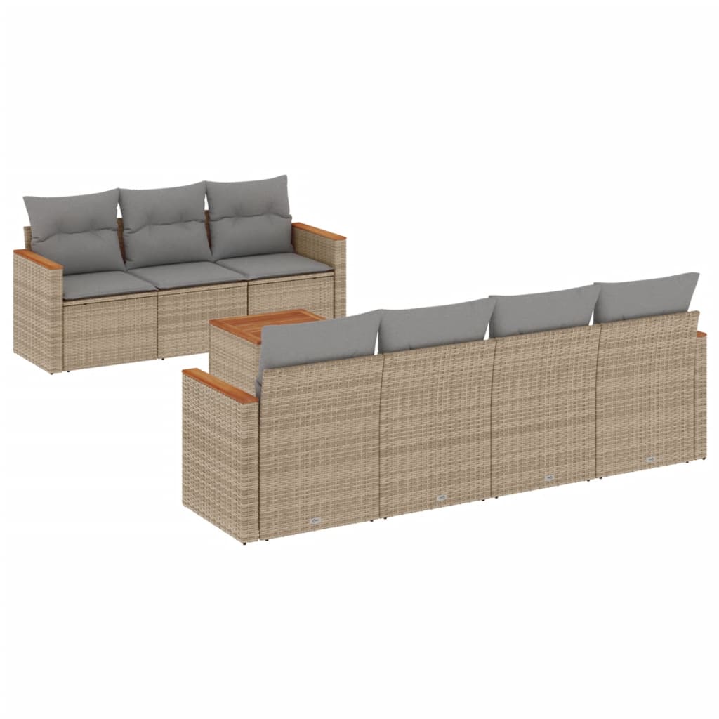 8-delige Loungeset met kussens poly rattan beige