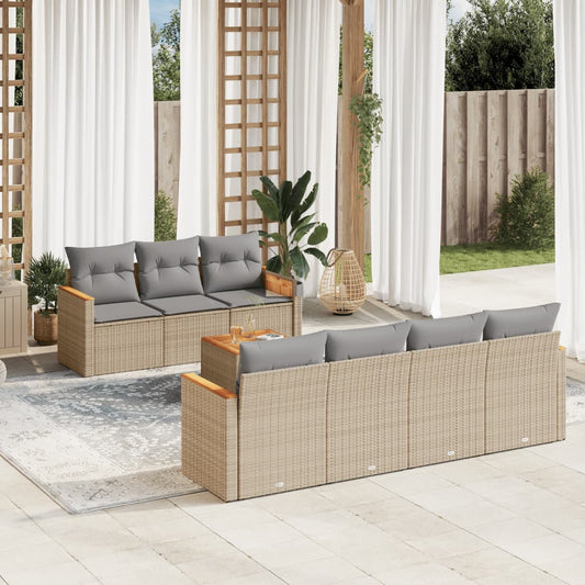 8-delige Loungeset met kussens poly rattan beige