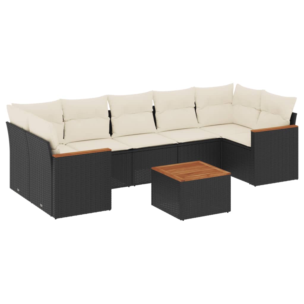 8-delige Loungeset met kussens poly rattan zwart