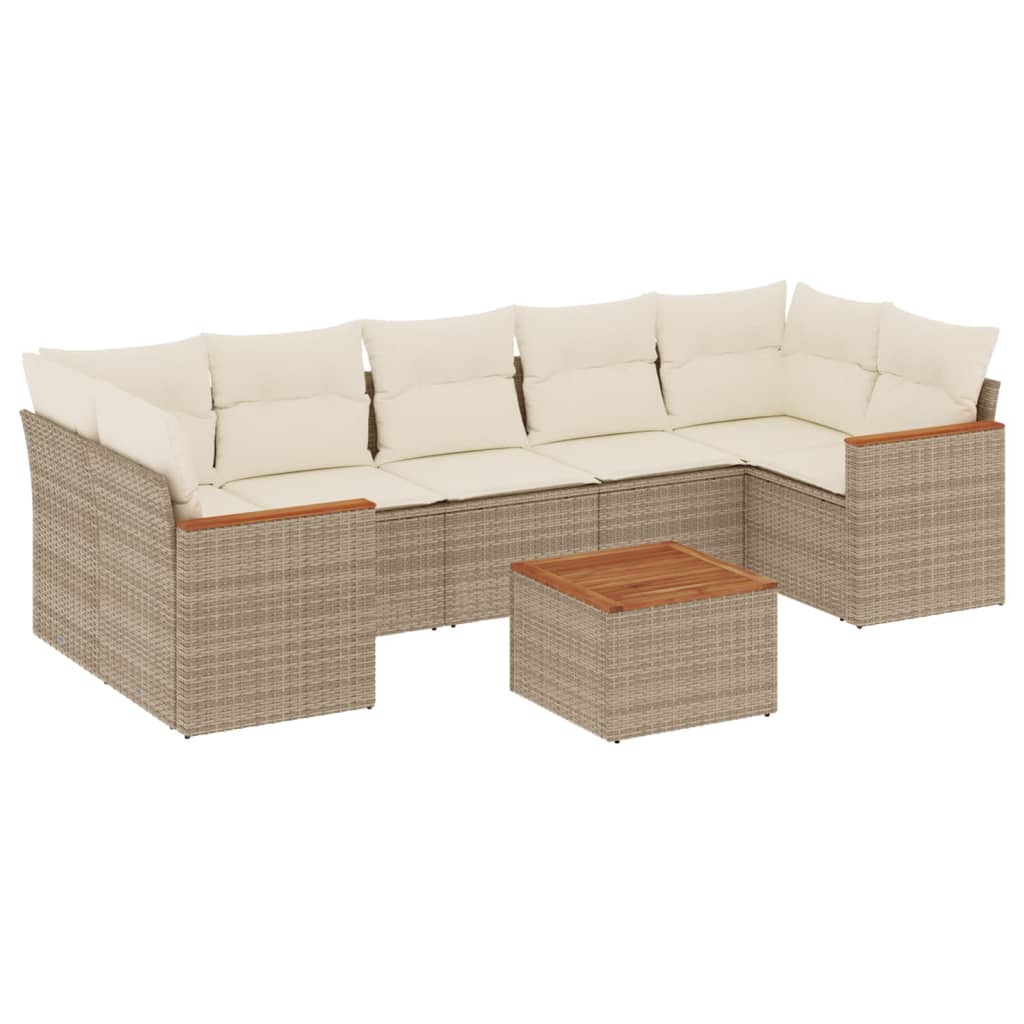 8-delige Loungeset met kussens poly rattan beige