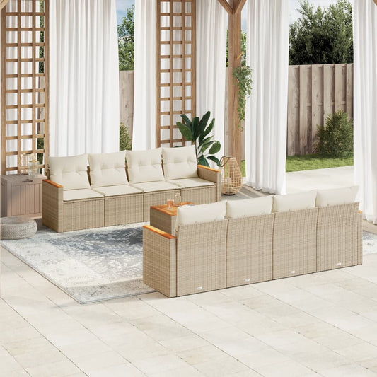 9-delige Loungeset met kussens poly rattan beige