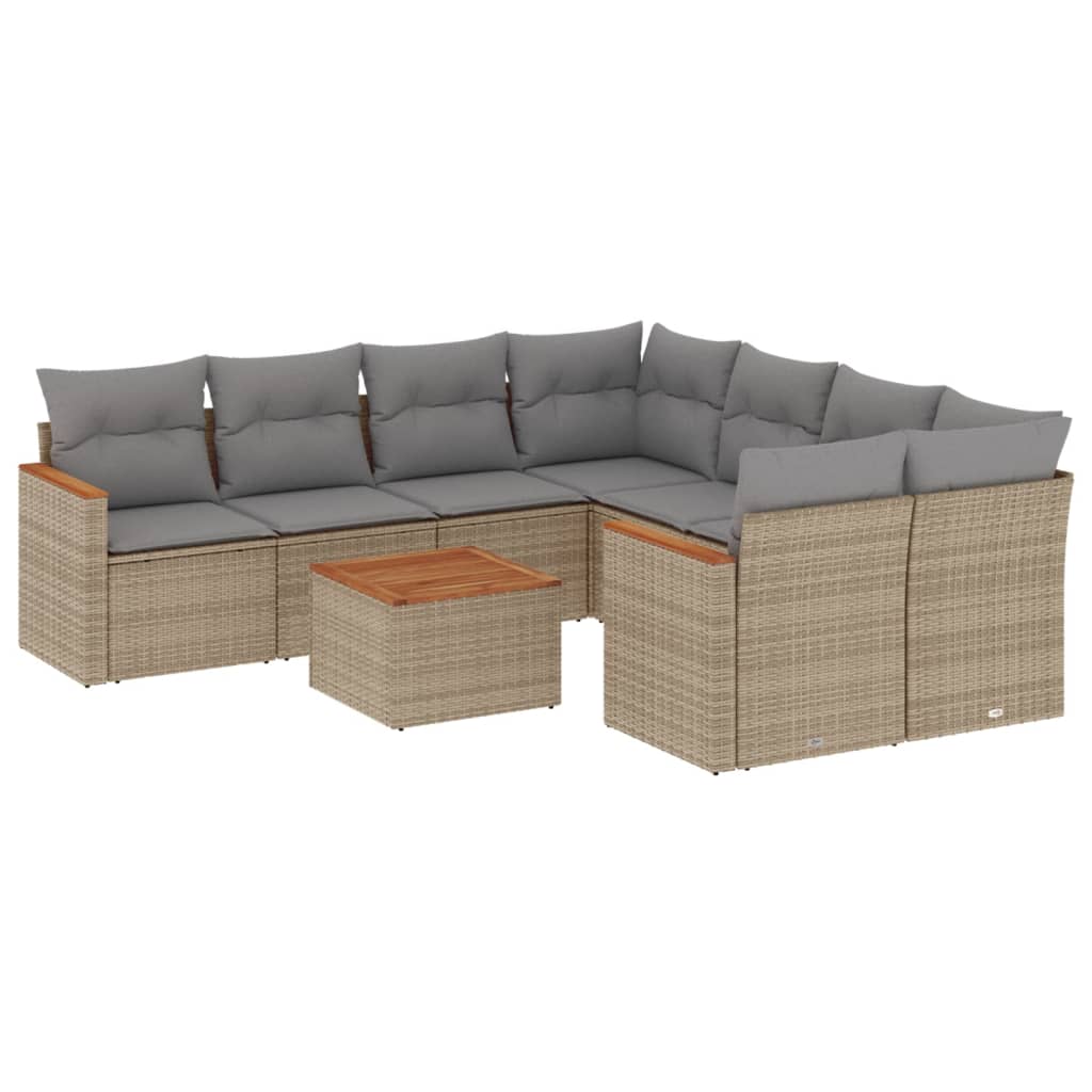 9-delige Loungeset met kussens poly rattan beige