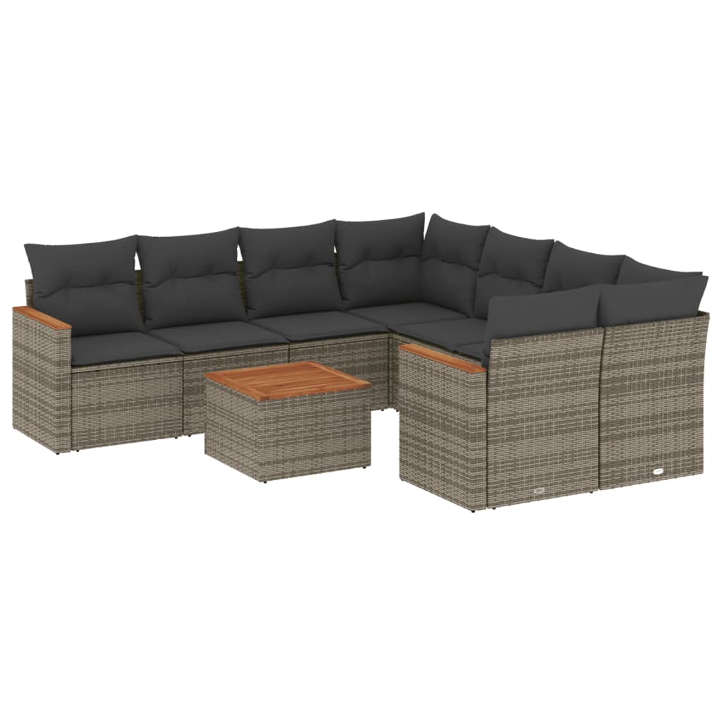 9-delige Loungeset met kussens poly rattan grijs Tuinsets | Creëer jouw Trendy Thuis | Gratis bezorgd & Retour | Trendy.nl