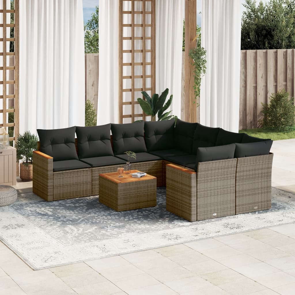 9-delige Loungeset met kussens poly rattan grijs Tuinsets | Creëer jouw Trendy Thuis | Gratis bezorgd & Retour | Trendy.nl