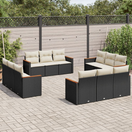 12-delige Loungeset met kussens poly rattan zwart