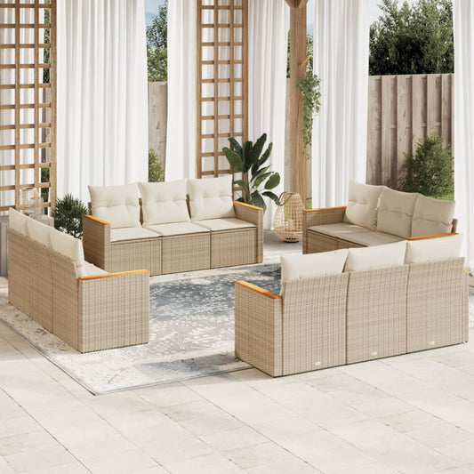 12-delige Loungeset met kussens poly rattan beige