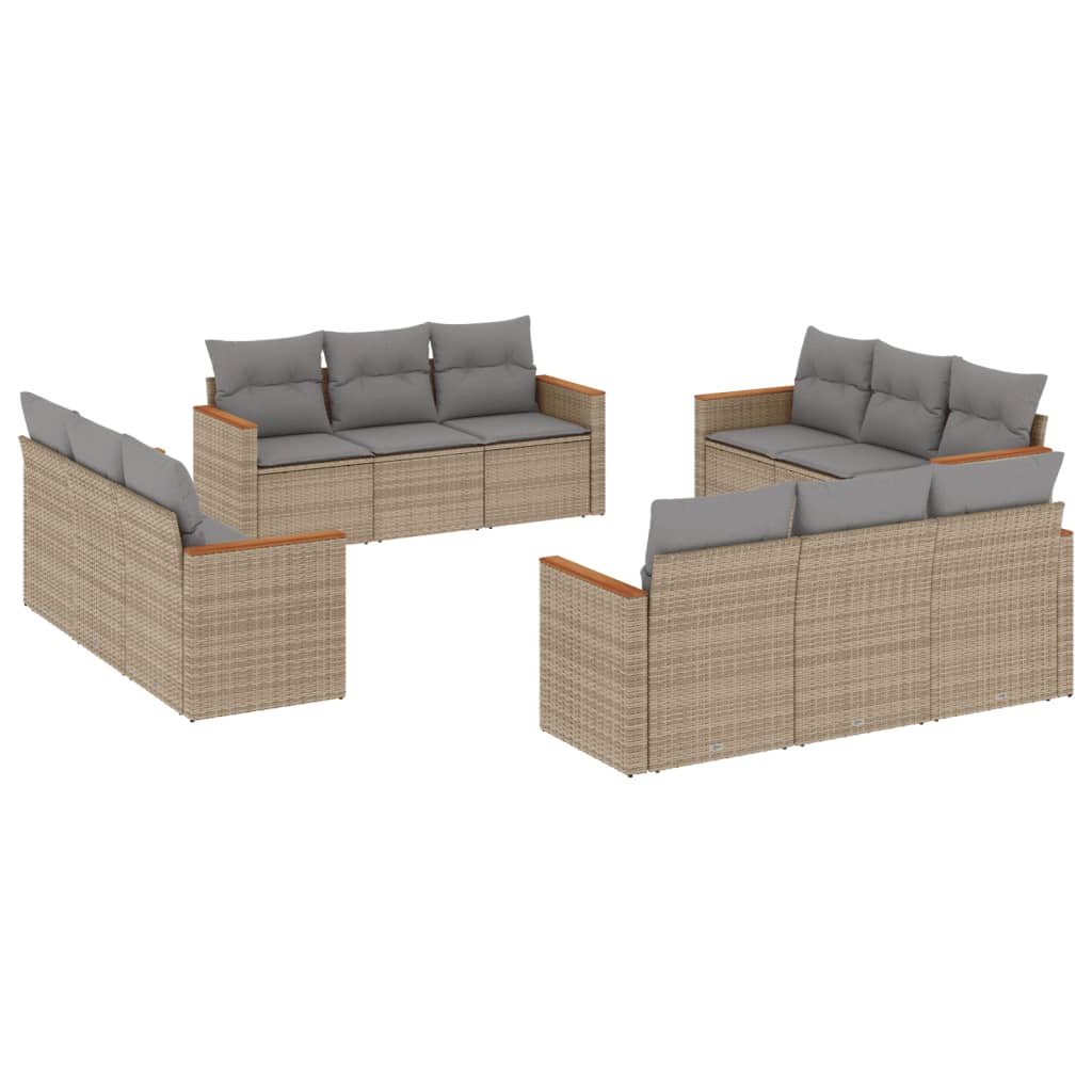 12-delige Loungeset met kussens poly rattan beige