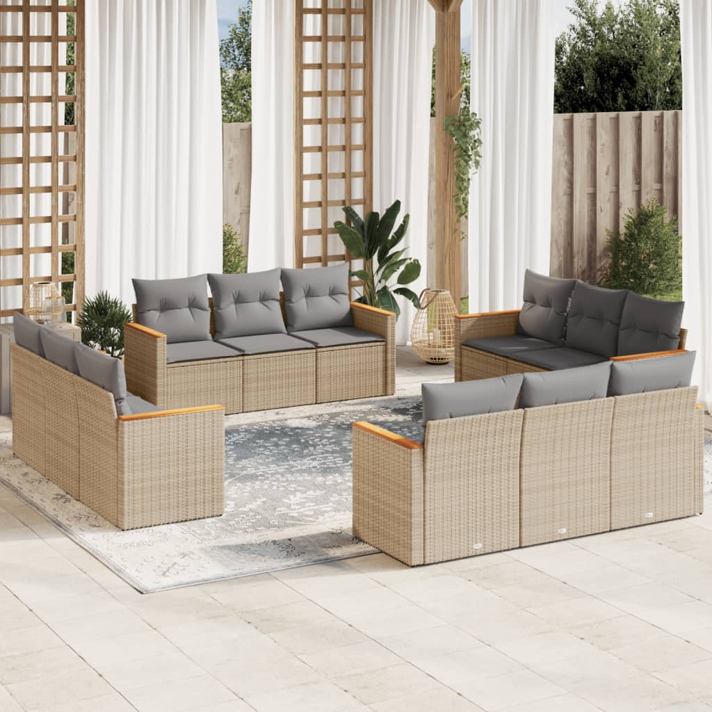 12-delige Loungeset met kussens poly rattan beige