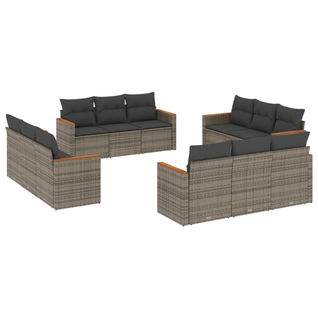 12-delige Loungeset met kussens poly rattan grijs