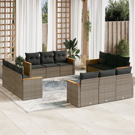 12-delige Loungeset met kussens poly rattan grijs