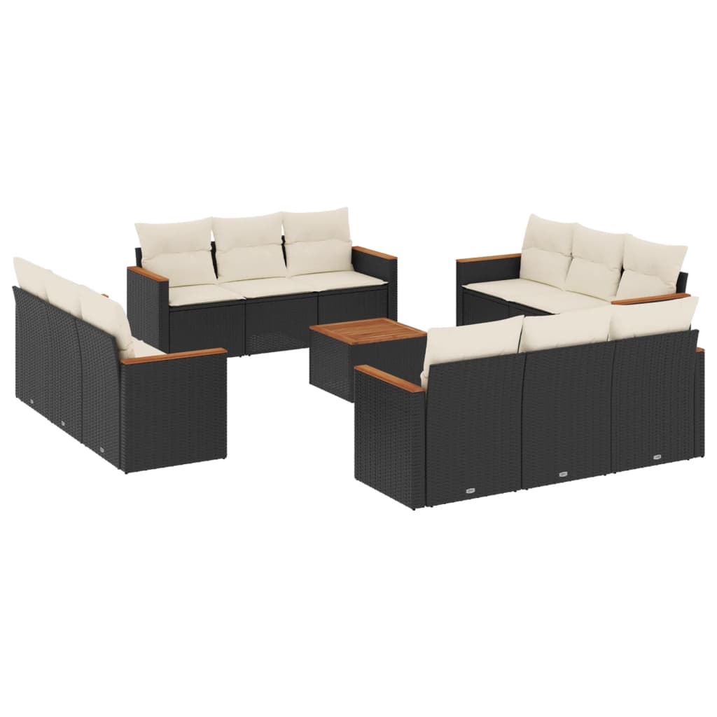 13-delige Loungeset met kussens poly rattan zwart