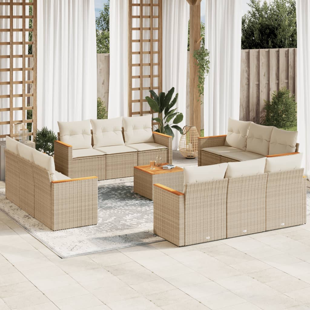 13-delige Loungeset met kussens poly rattan beige