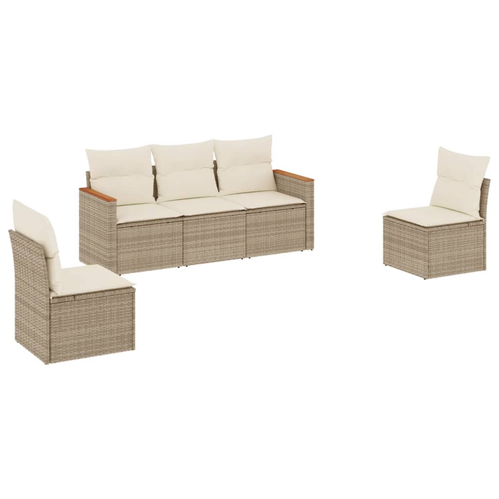 5-delige Loungeset met kussens poly rattan beige