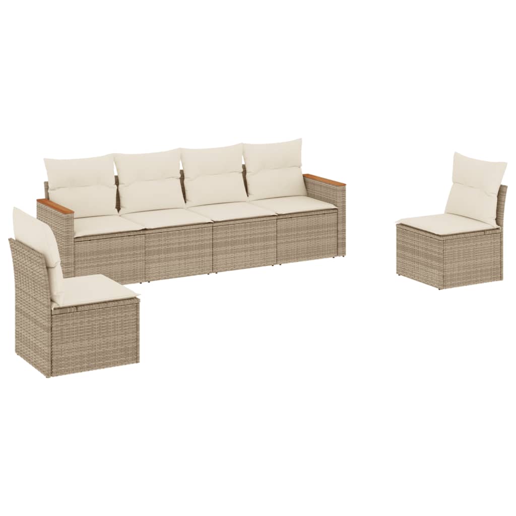 6-delige Loungeset met kussens poly rattan beige