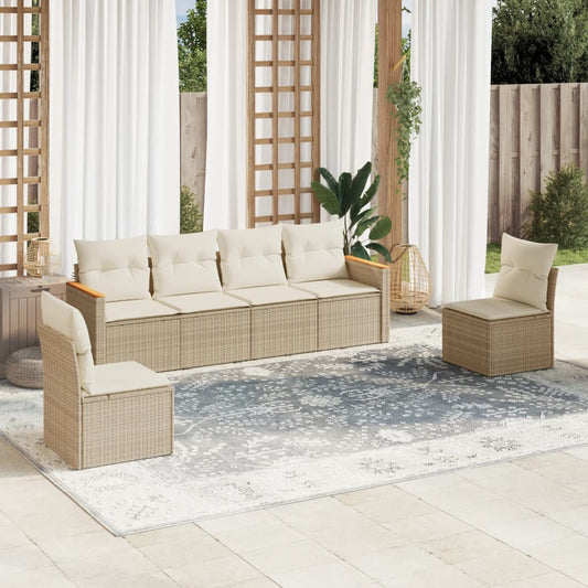 6-delige Loungeset met kussens poly rattan beige