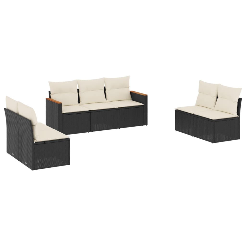 7-delige Loungeset met kussens poly rattan zwart