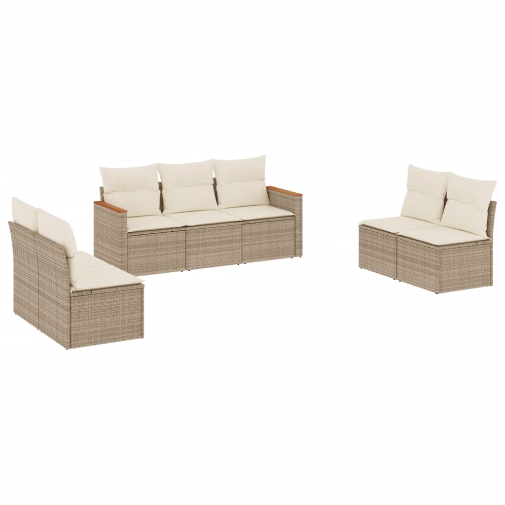 7-delige Loungeset met kussens poly rattan beige