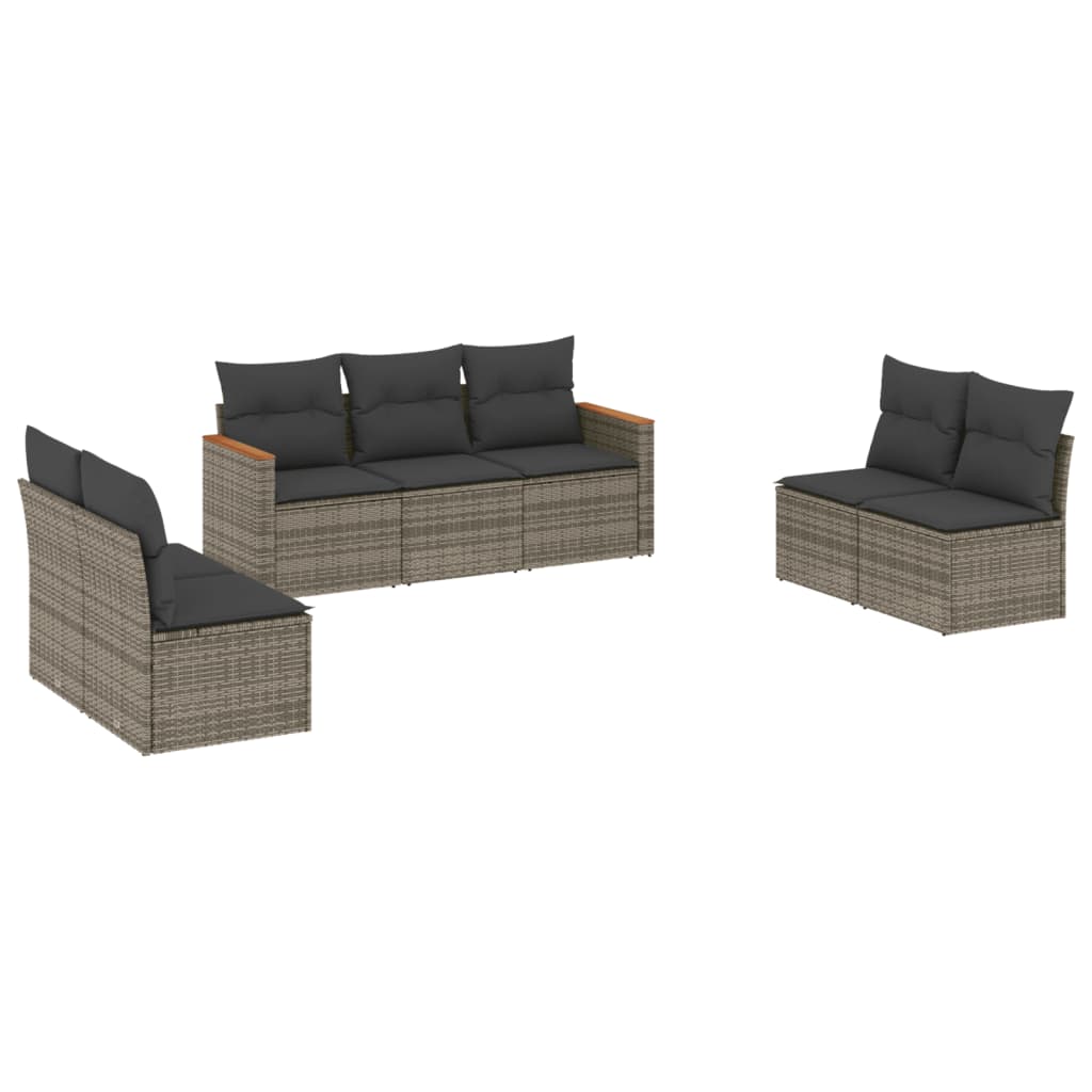 7-delige Loungeset met kussens poly rattan grijs