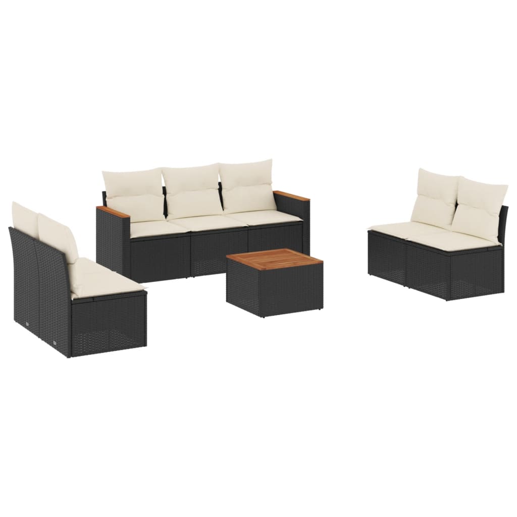 8-delige Loungeset met kussens poly rattan zwart