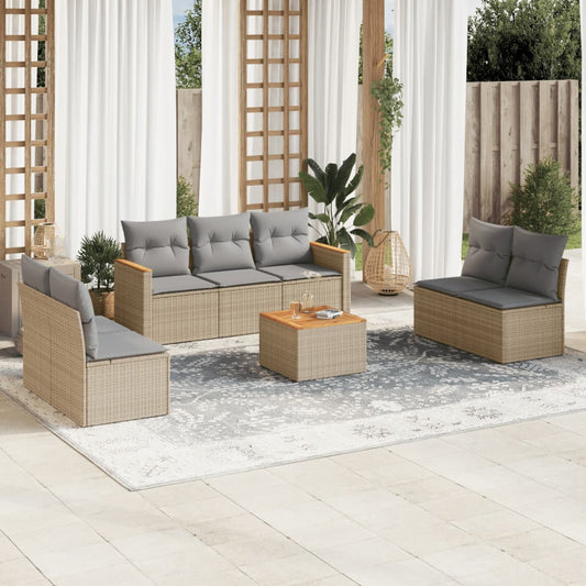 8-delige Loungeset met kussens poly rattan beige