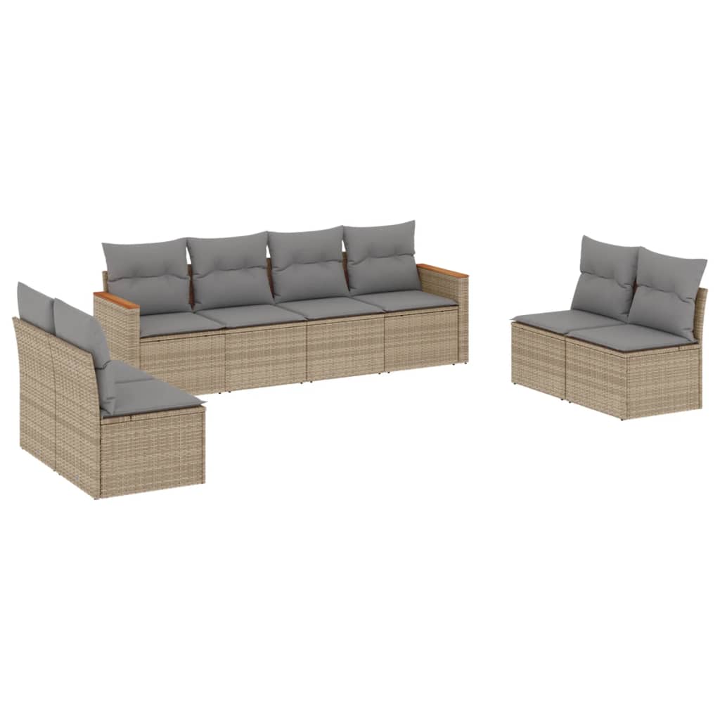 8-delige Loungeset met kussens poly rattan beige