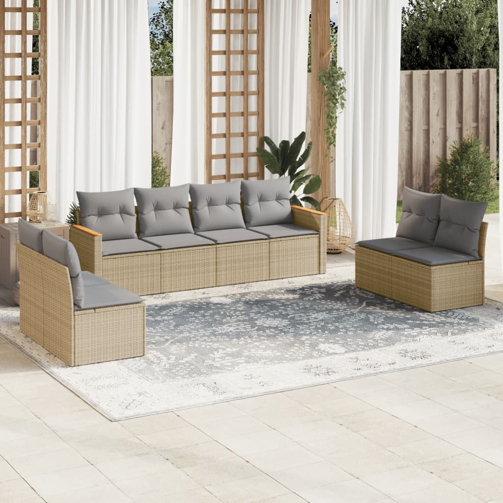 8-delige Loungeset met kussens poly rattan beige