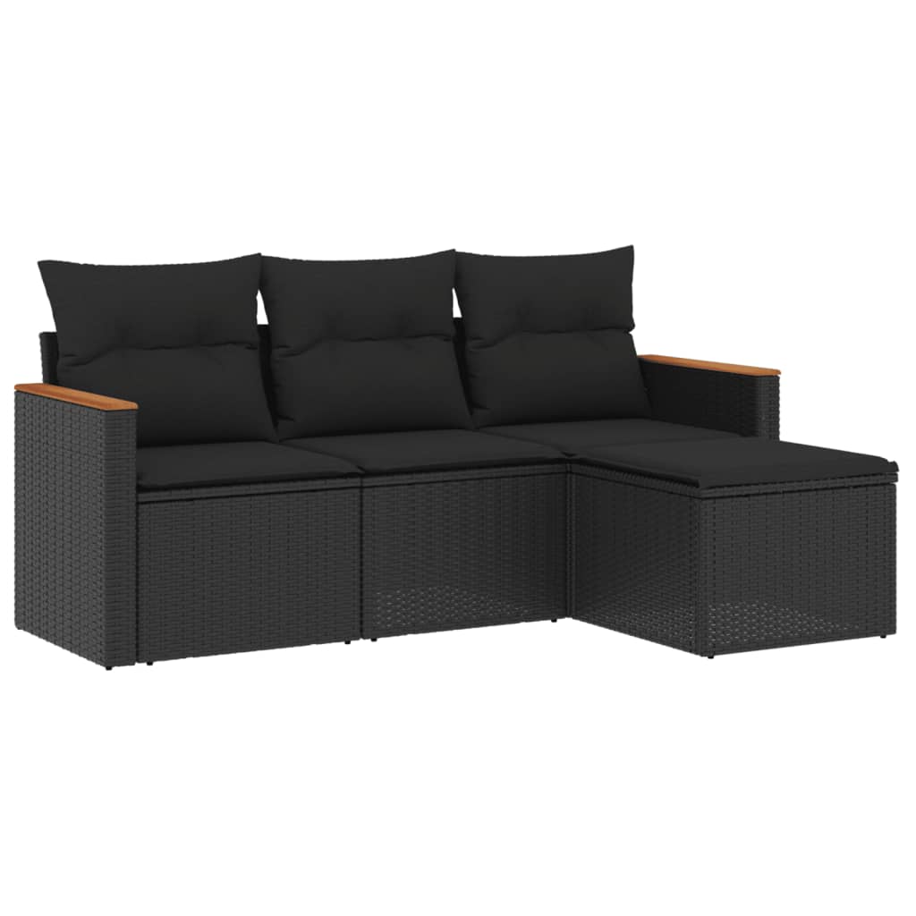 4-delige Loungeset met kussens poly rattan zwart Tuinsets | Creëer jouw Trendy Thuis | Gratis bezorgd & Retour | Trendy.nl