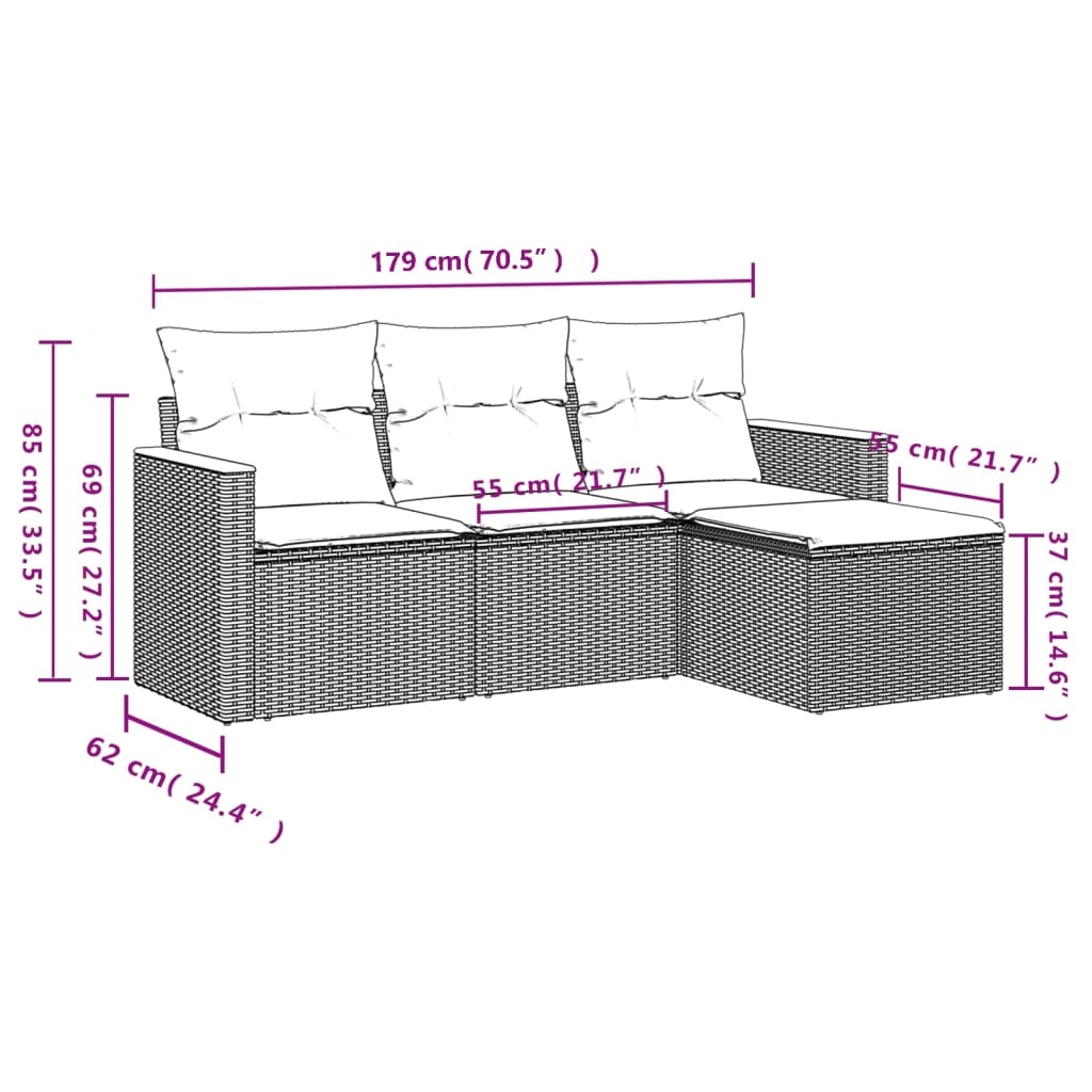 4-delige Loungeset met kussens poly rattan zwart Tuinsets | Creëer jouw Trendy Thuis | Gratis bezorgd & Retour | Trendy.nl