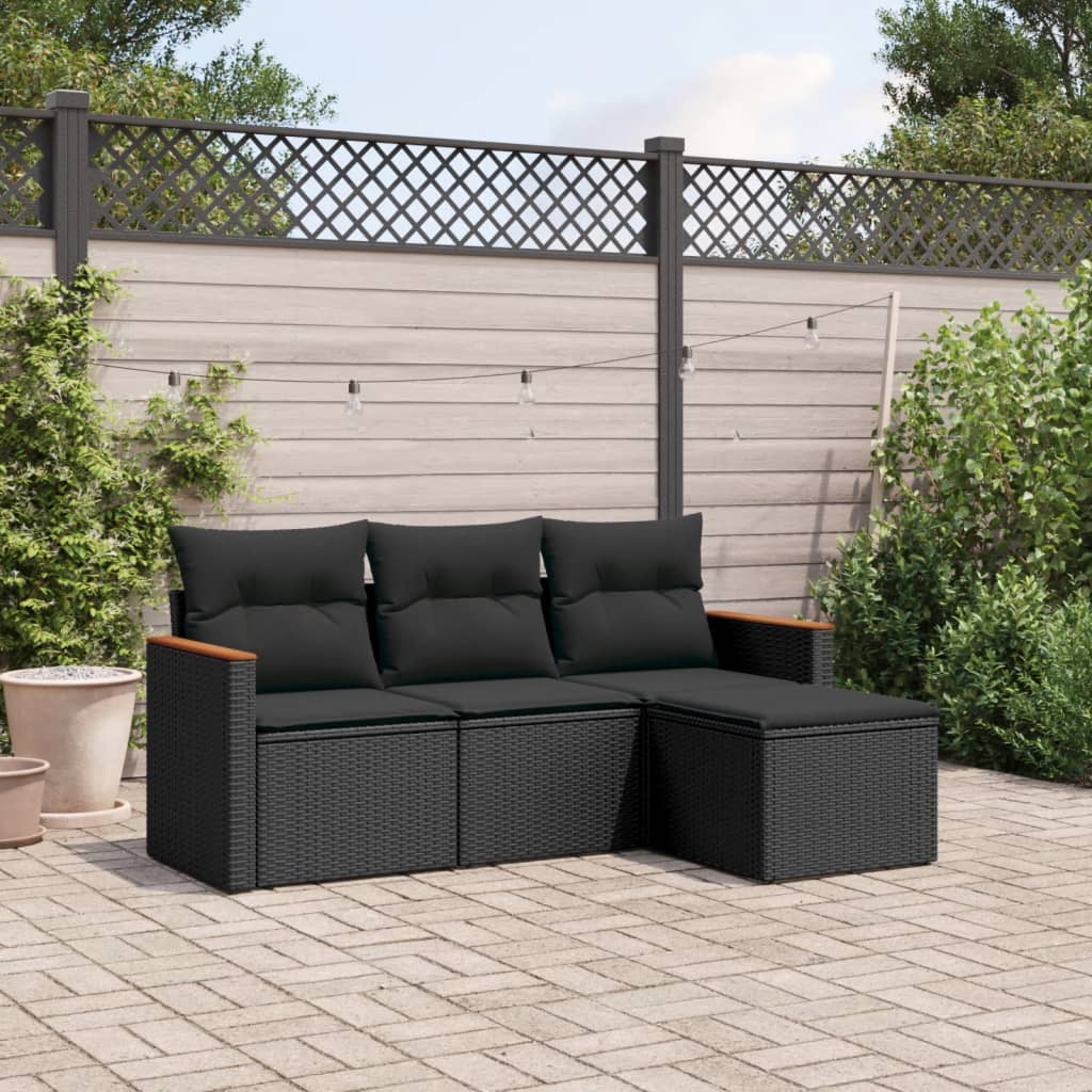 4-delige Loungeset met kussens poly rattan zwart Tuinsets | Creëer jouw Trendy Thuis | Gratis bezorgd & Retour | Trendy.nl