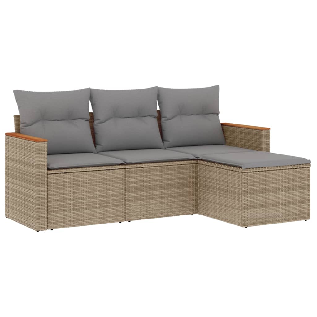 4-delige Loungeset met kussens poly rattan beige