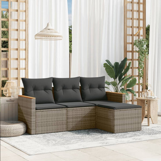 4-delige Loungeset met kussens poly rattan grijs