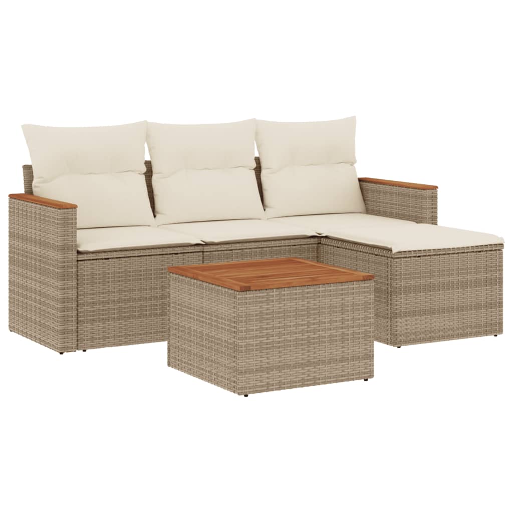 5-delige Loungeset met kussens poly rattan beige