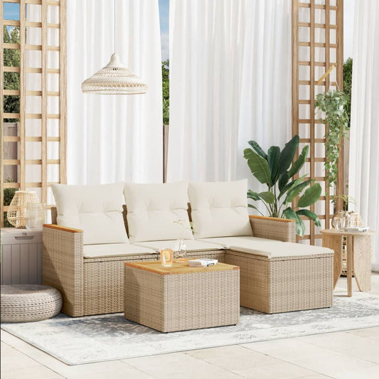 5-delige Loungeset met kussens poly rattan beige