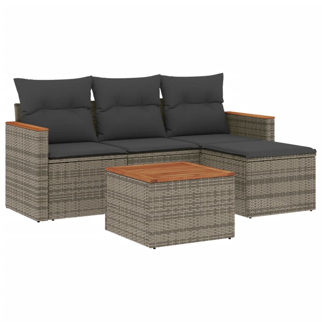 5-delige Loungeset met kussens poly rattan grijs