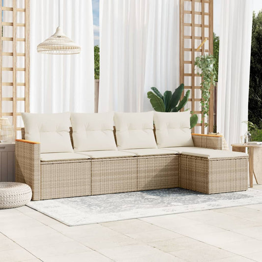 5-delige Loungeset met kussens poly rattan beige