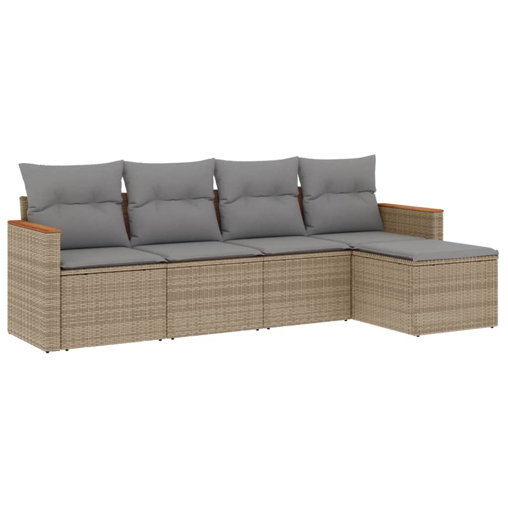 5-delige Loungeset met kussens poly rattan beige