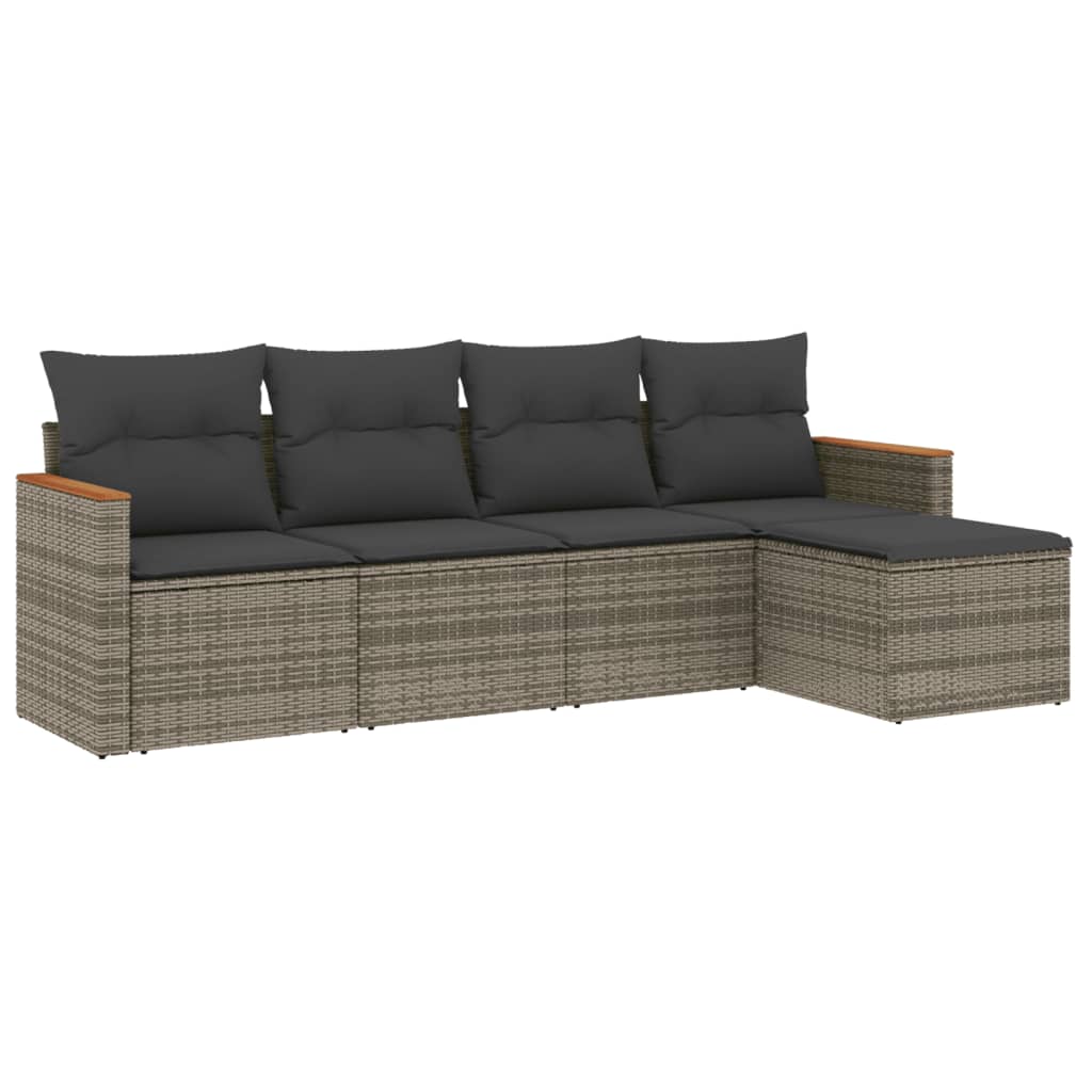 5-delige Loungeset met kussens poly rattan grijs